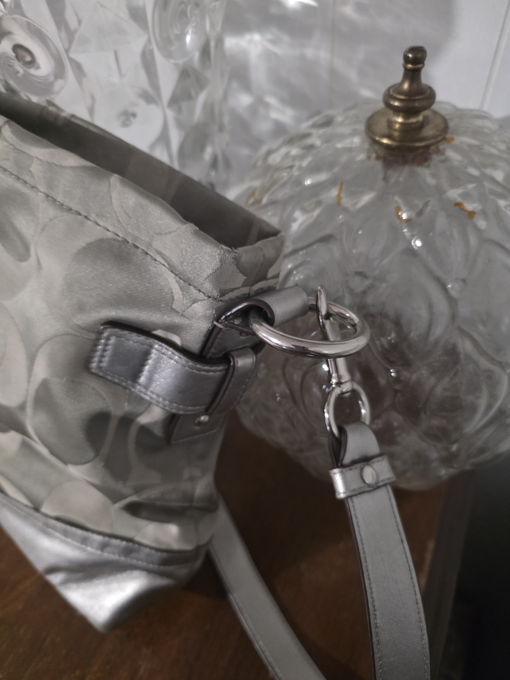 Coach Silver Signature Tote Bag with Chain Accent - Picture 6 of 14